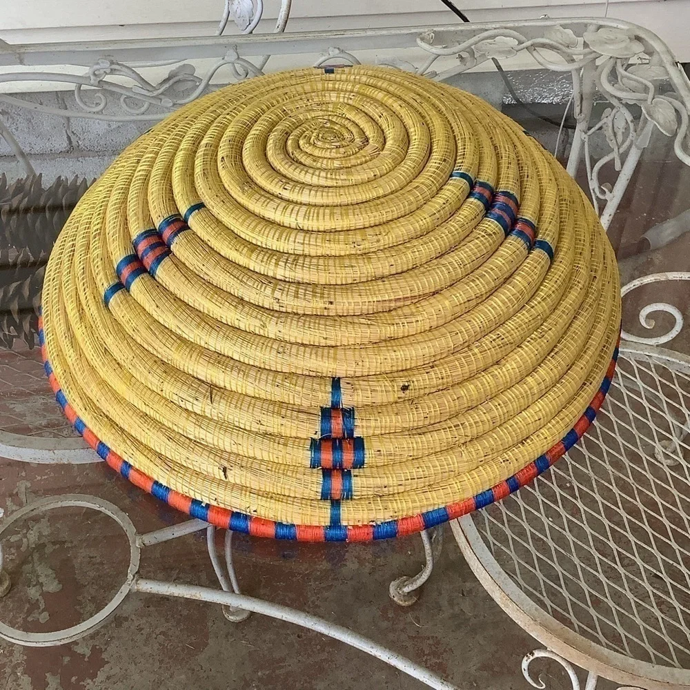 Bohemian Woven Yellow Decorated Bowl Basket Wall